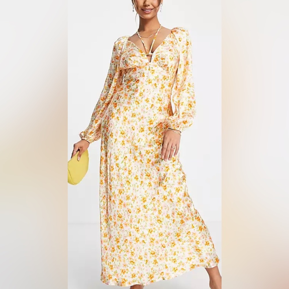 Ever New Billie Tie Satin Midi Dress, Fairlight Ditzy, sz 6